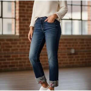 Driftwood Women's W30 Blue Colette Embroidered Cuff Ankle Straight Jeans